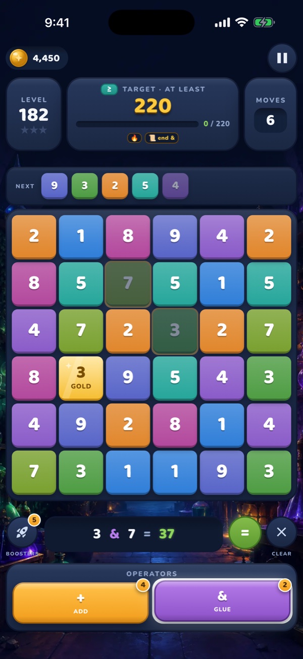 A level played with the glue operator: 3 and 7 become 37
